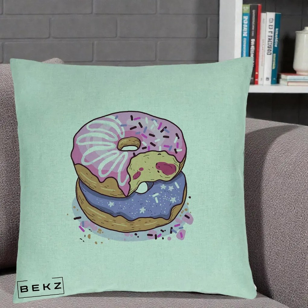 Perna Decorativa Donuts Roz si Mov, 40x40 cm, Verde Menta, Husa Detasabila, Perna Inclusa, BEKZ®
