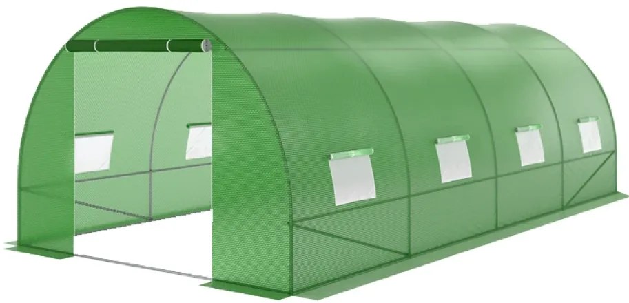 Solar de grădină, 3x4 m, 12 m², cadru din oțel, țeavă galvanizată, folie PE armată, 8 ferestre rulante, rezistent la UV, impermeabil, Verde, GH34,