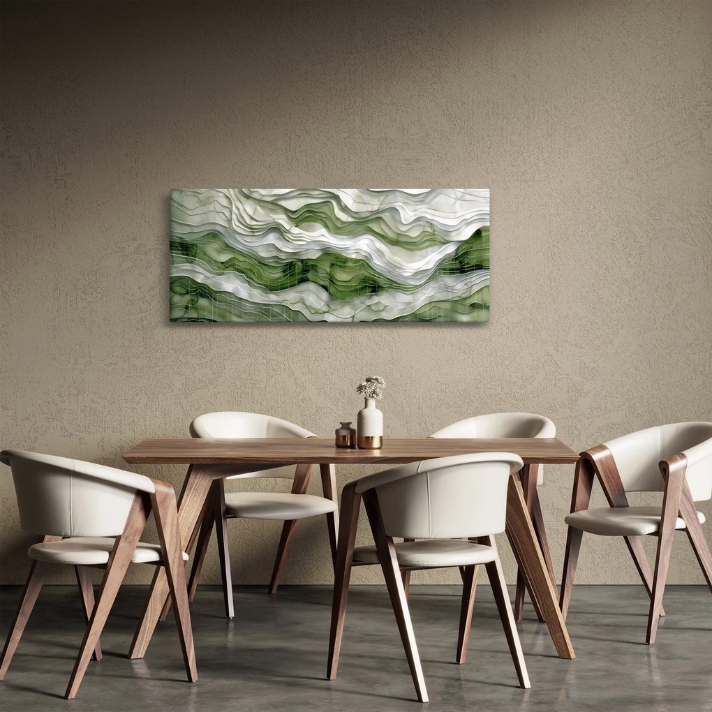 Tablou - Undele verzi și albe (120x50 cm)