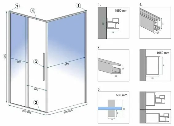 Cabina dus cu cadita de dus patrata Rea Solar cu usa glisanta 90x90 negru mat
