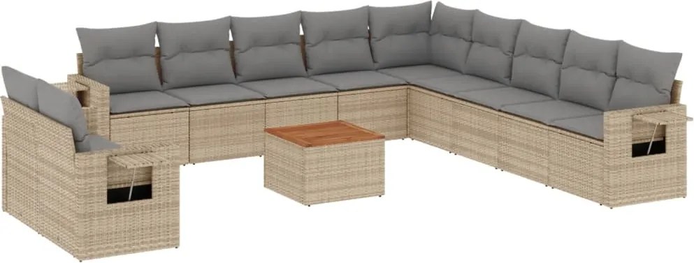 vidaXL Set canapele de grădină, 12 piese, cu perne, bej, poliratan