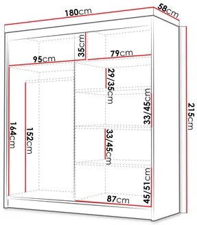 Dulap de haine cu uși culisante Bratoke IV 180 (Alb + Negru + auriu) . 1105695