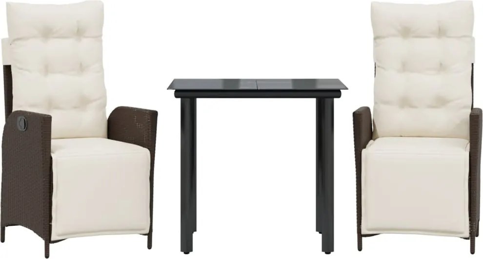 vidaXL Set mobilier de grădină cu perne, 3 piese, maro, poliratan