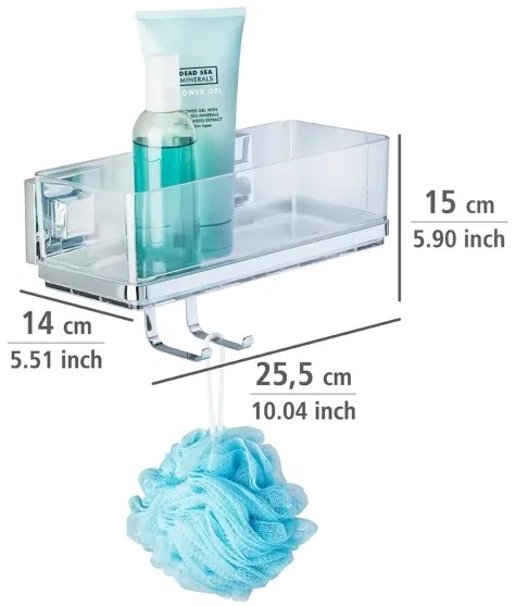 WENKO 22694100 - Poliță VACUUM-LOC QUADRO ED 25,5x15 cm argintiu/crom lucios/transparent