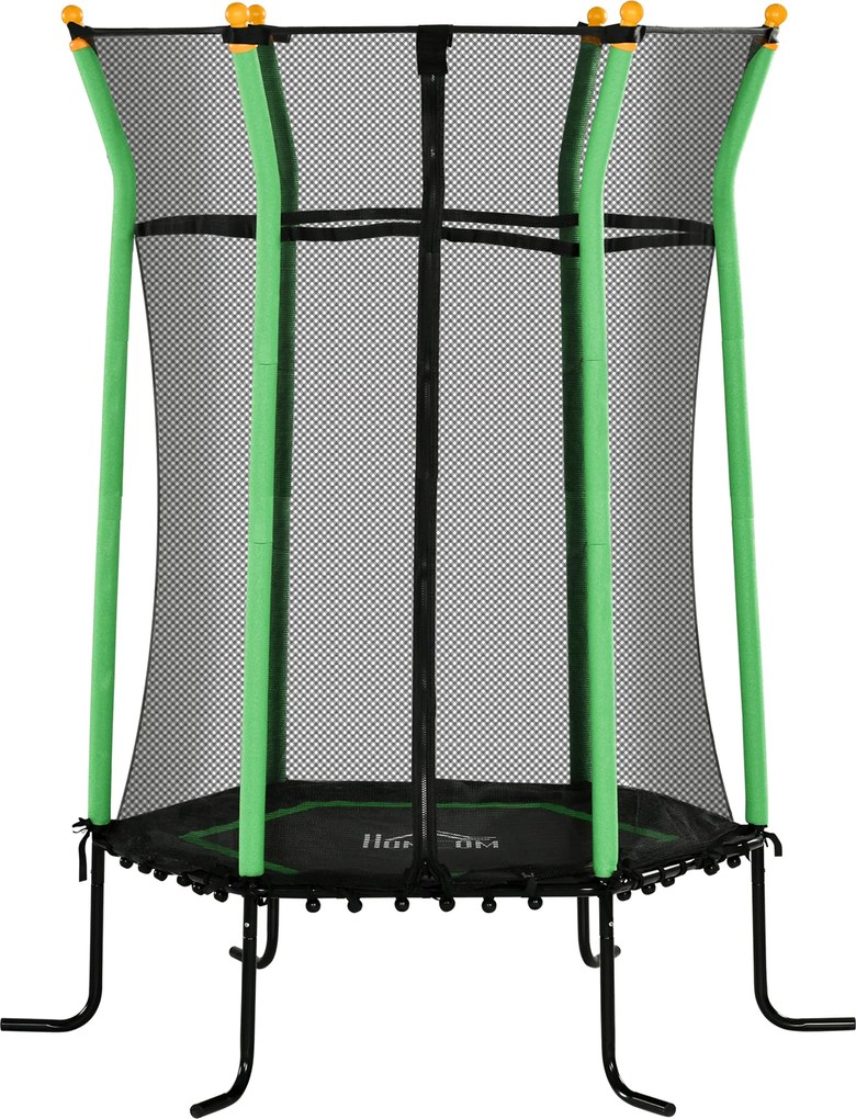 HOMCOM Trambulină Elastică pentru Copii 3-10 Ani cu Intrare cu Fermoar și Bare Căptușite, Ø163.5x190 cm, Verde | Aosom Romania