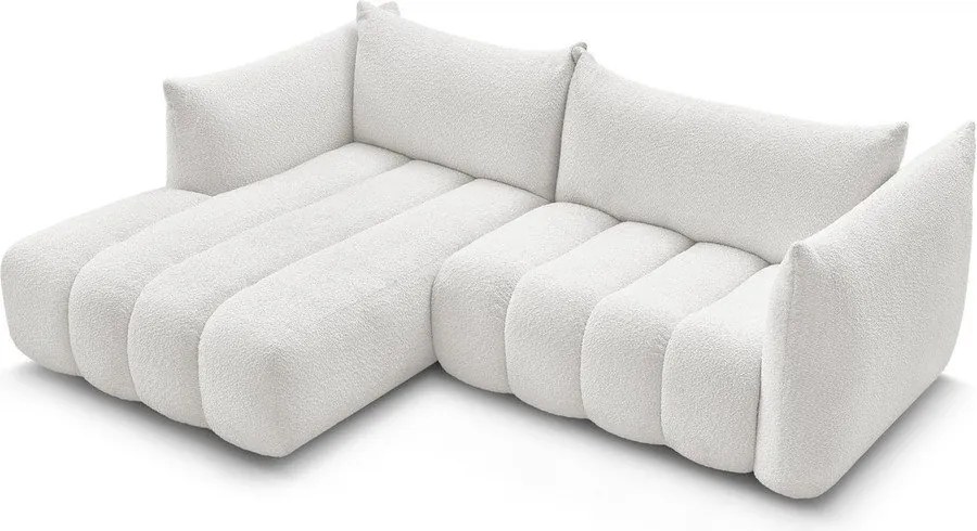 Colțar alb cu tapițerie din țesătură bouclé (cu colț pe partea stângă/cu șezlong) Azra – Bobochic Paris