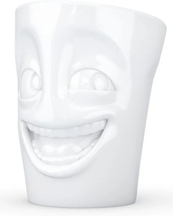 Cană din porțelan cu mâner, râs, 58products, alb, 350 ml