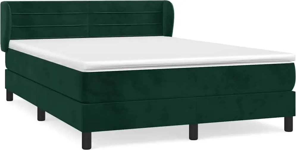 vidaXL Pat box spring cu saltea, verde închis, 140x190 cm, catifea