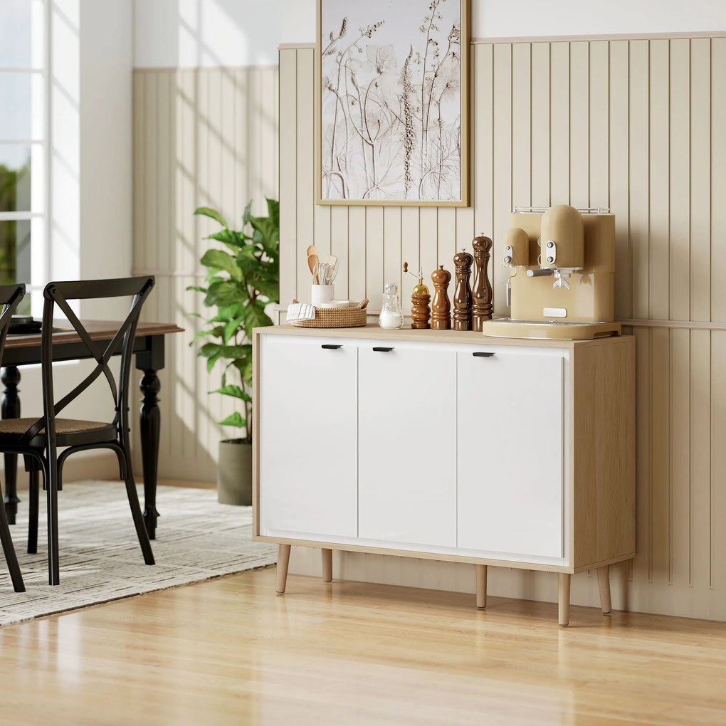 HOMCOM Bufet Modern cu 3 Uși și Raft Reglabil 107x35x77cm Alb și Stejar | Aosom Romania