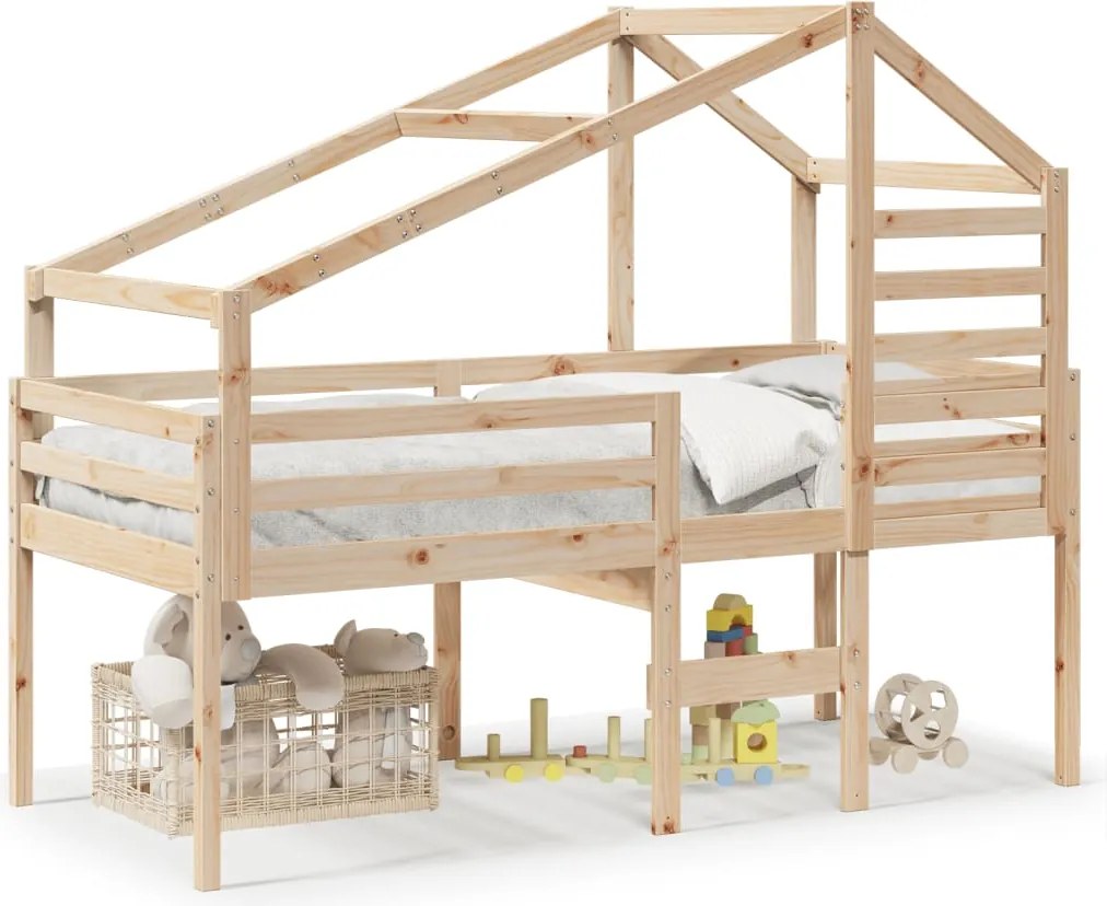 vidaXL Pat înalt cu acoperiș, 90x190 cm, lemn masiv de pin