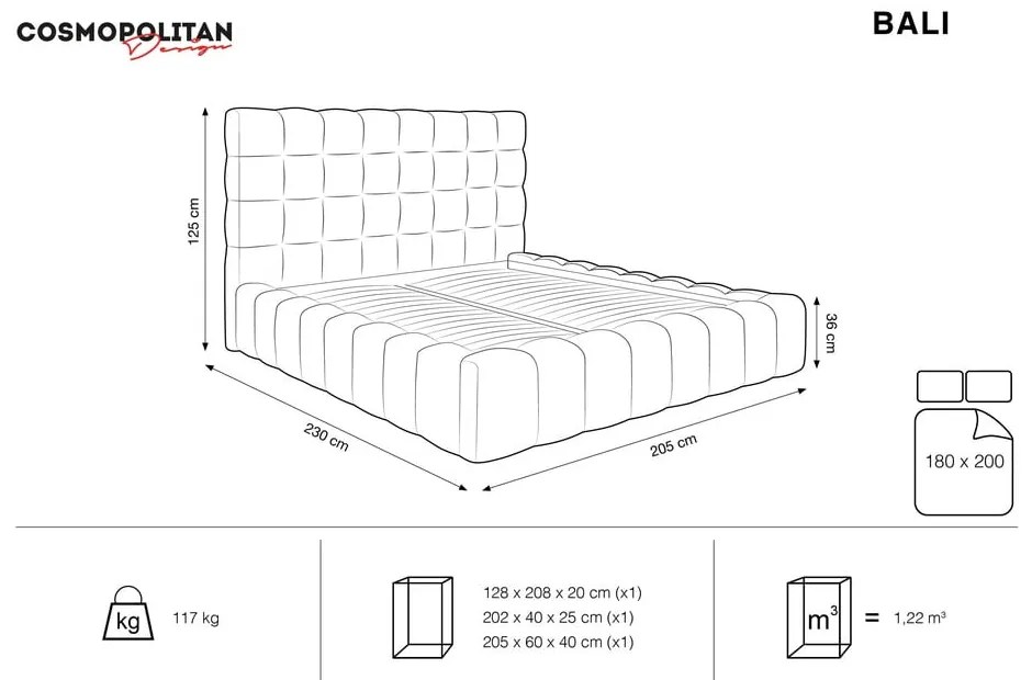 Pat matrimonial albastru deschis tapițat cu spațiu de depozitare și somieră 180x200 cm Bali – Cosmopolitan Design