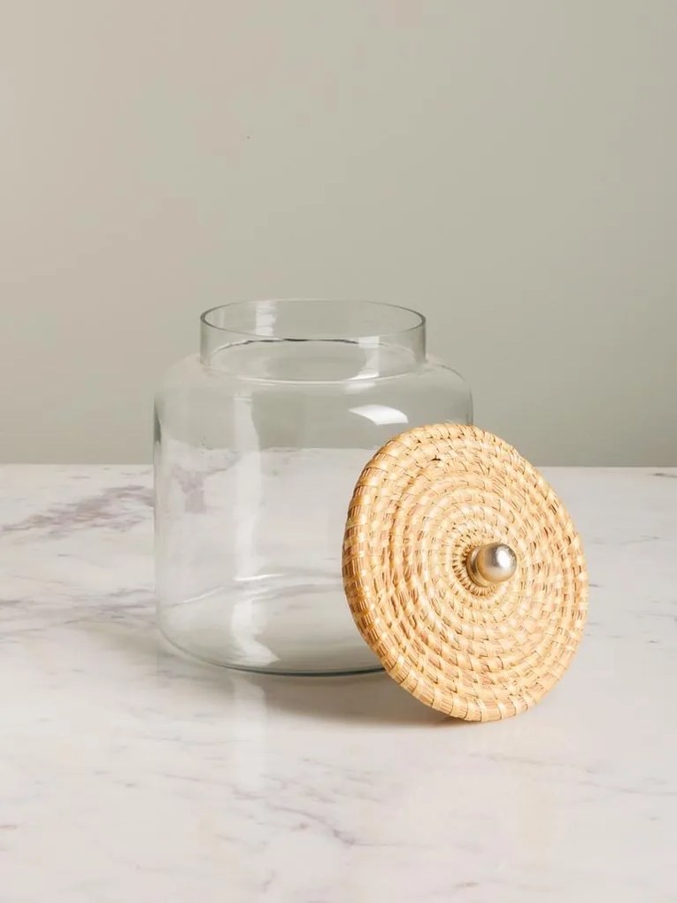 Borcan din sticla, cu capac din trestie de zahar, H19cm Provence