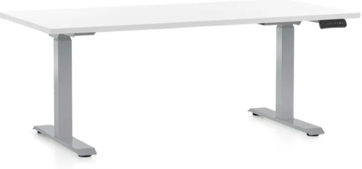 Masa inaltime reglabila OfficeTech D, 160 x 80 cm, bază gri, alb