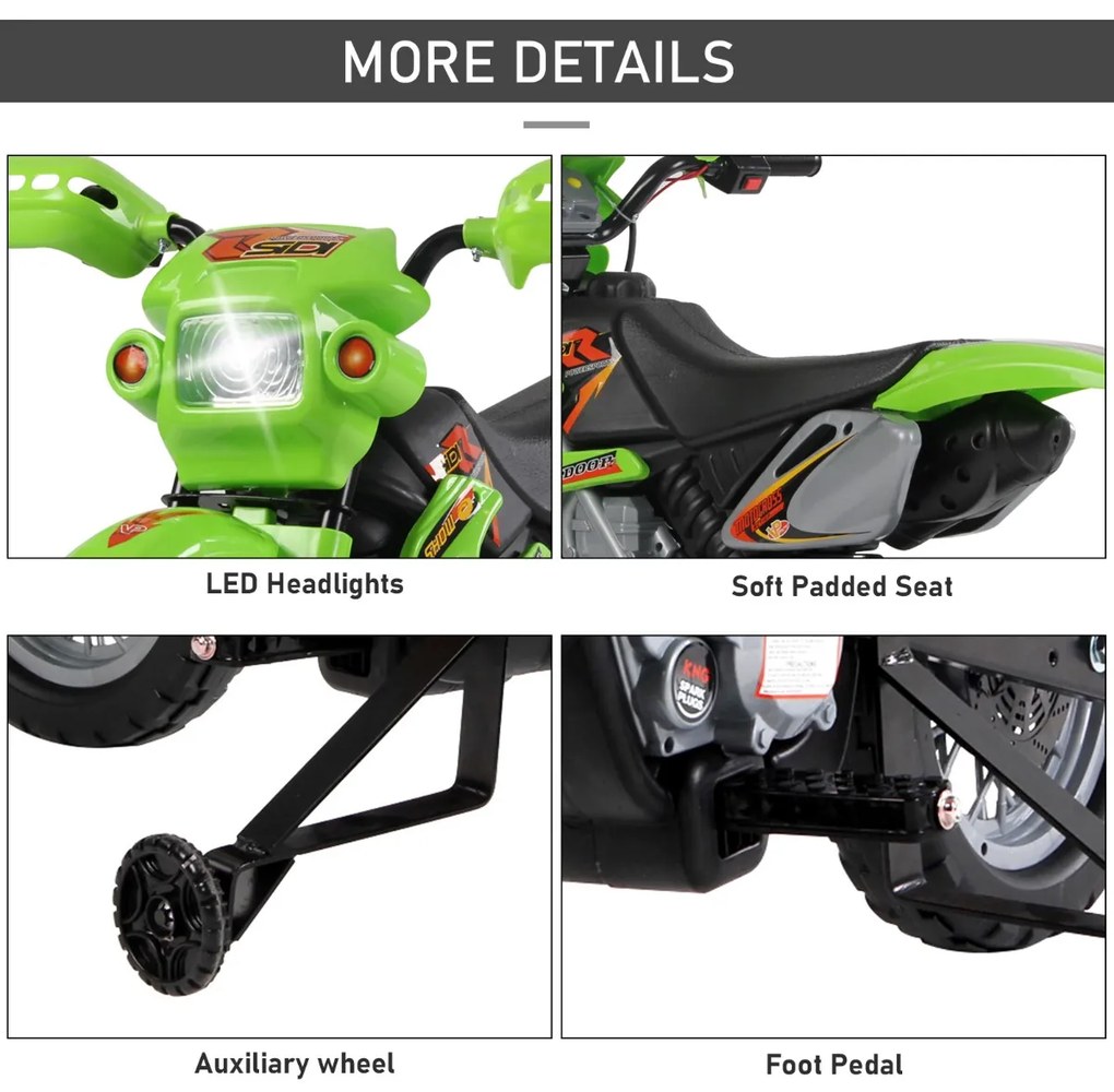 HOMCOM Motocicletă Electrică pentru Copii cu Role, 102×58×66 cm, Verde | Aosom Romania