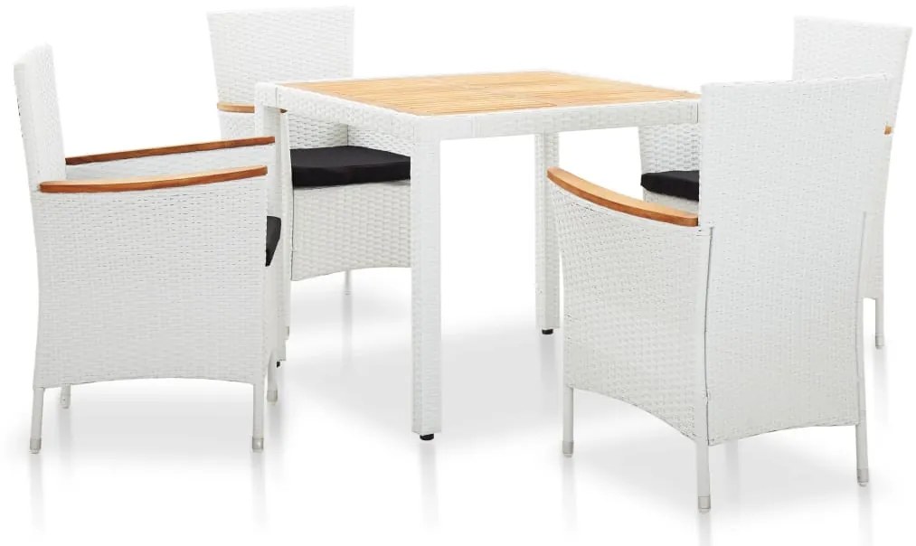 vidaXL Set mobilier de grădină, 5 piese, alb, poliratan