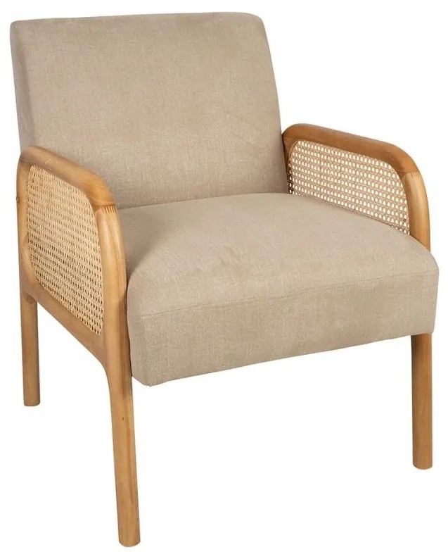 Scaun dining, bej, din lemn de cauciuc si textil, Fermin