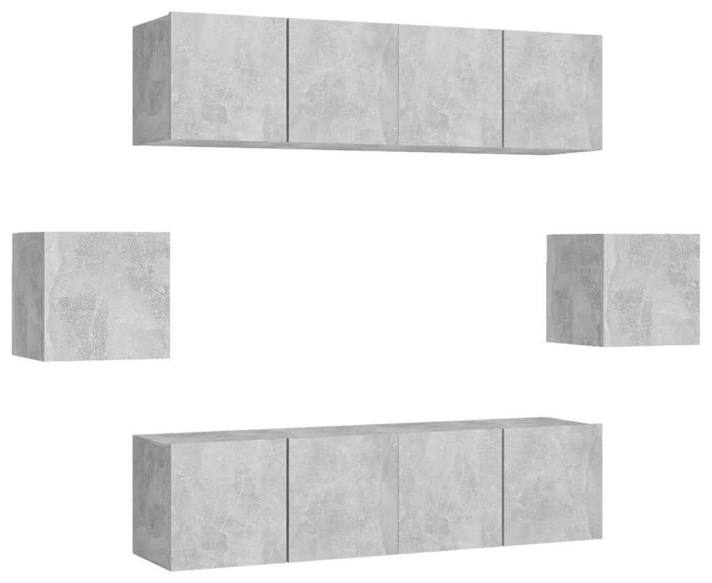 3079102 vidaXL Set de dulapuri TV, 6 piese, gri beton, lemn prelucrat