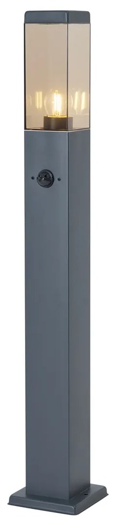 Lampă de exterior gri închis cu sticlă fumurie 80cm IP44 cu priză și senzor de mișcare - Malios