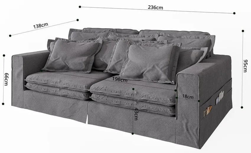 Canapea gri 236 cm Nora – Ropez