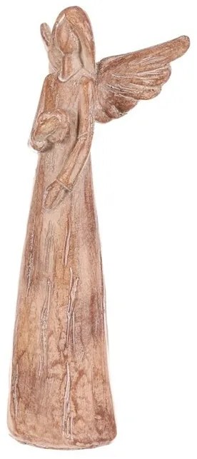 Înger din poliresină cu inimă, 24 cm, imitație delemn