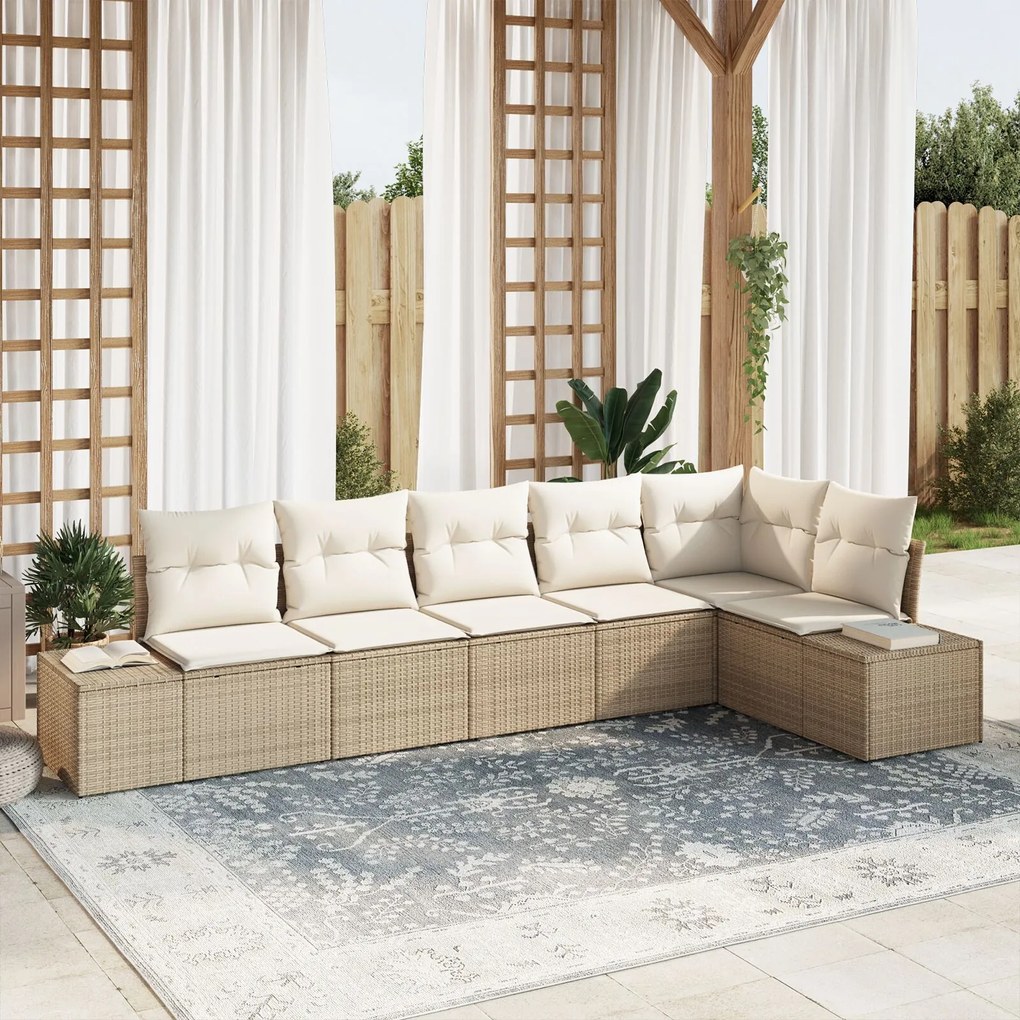 vidaXL Set de canapele pentru grădină 6 pcs bej și crem Rattan poli