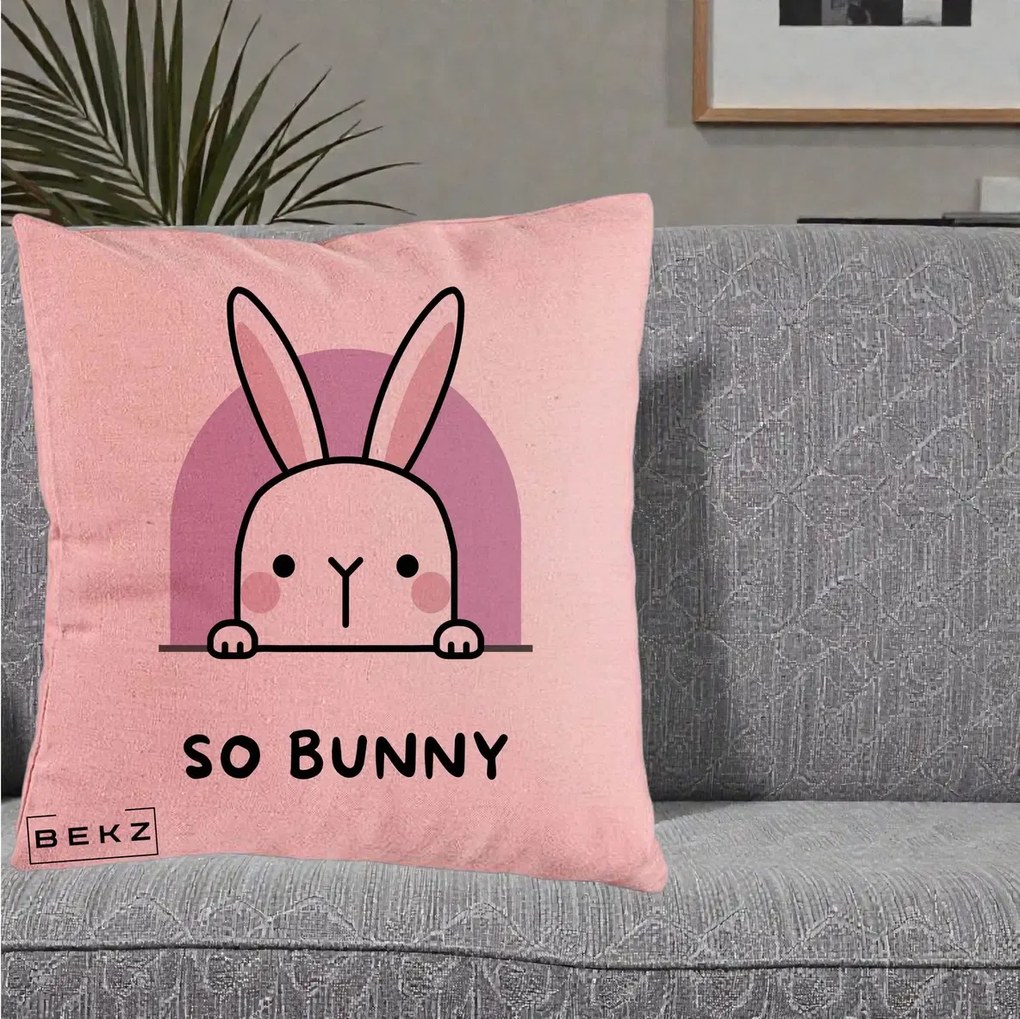 Perna Decorativa So Bunny Kawaii, 40x40 cm, Roz, Husa Detasabila, Perna Inclusa, BEKZ®