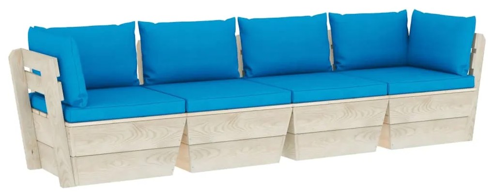3063448 vidaXL Canapea grădină din paleți, 4 locuri, cu perne, lemn de molid