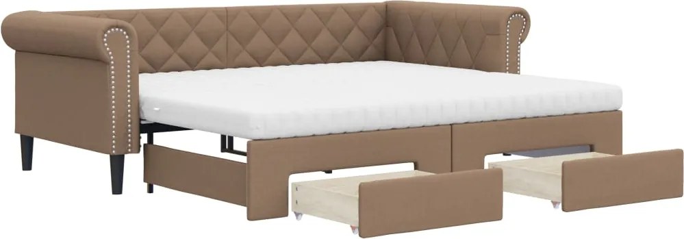 vidaXL Pat de zi cu extensie și sertare cappuccino 90x200 cm piele eco