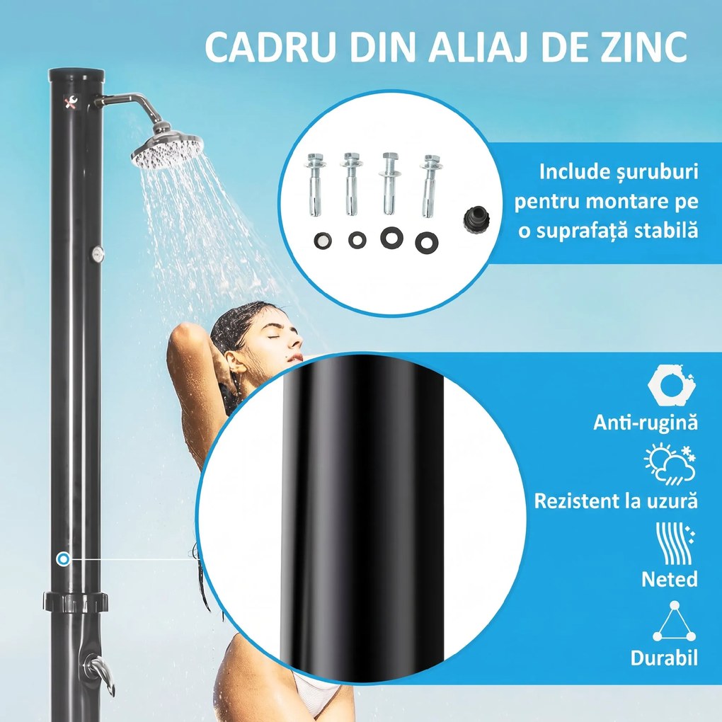 Outsunny Duș Solar de 20L cu Robinet Inferior și Temperatură Reglabilă, 15.5x15.5x222 cm, Negru | Aosom Romania