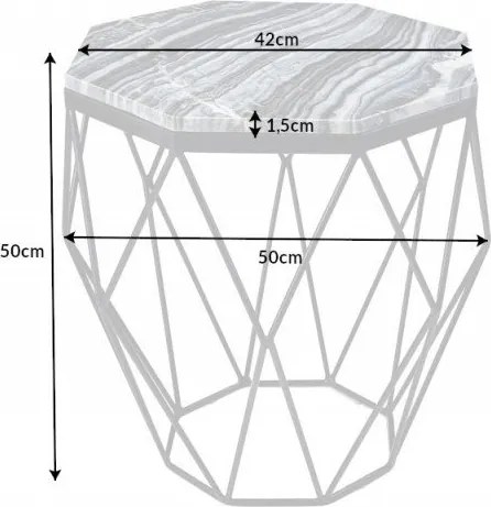 Masuta laterala design minimalist Diamond 50cm, marmura gri