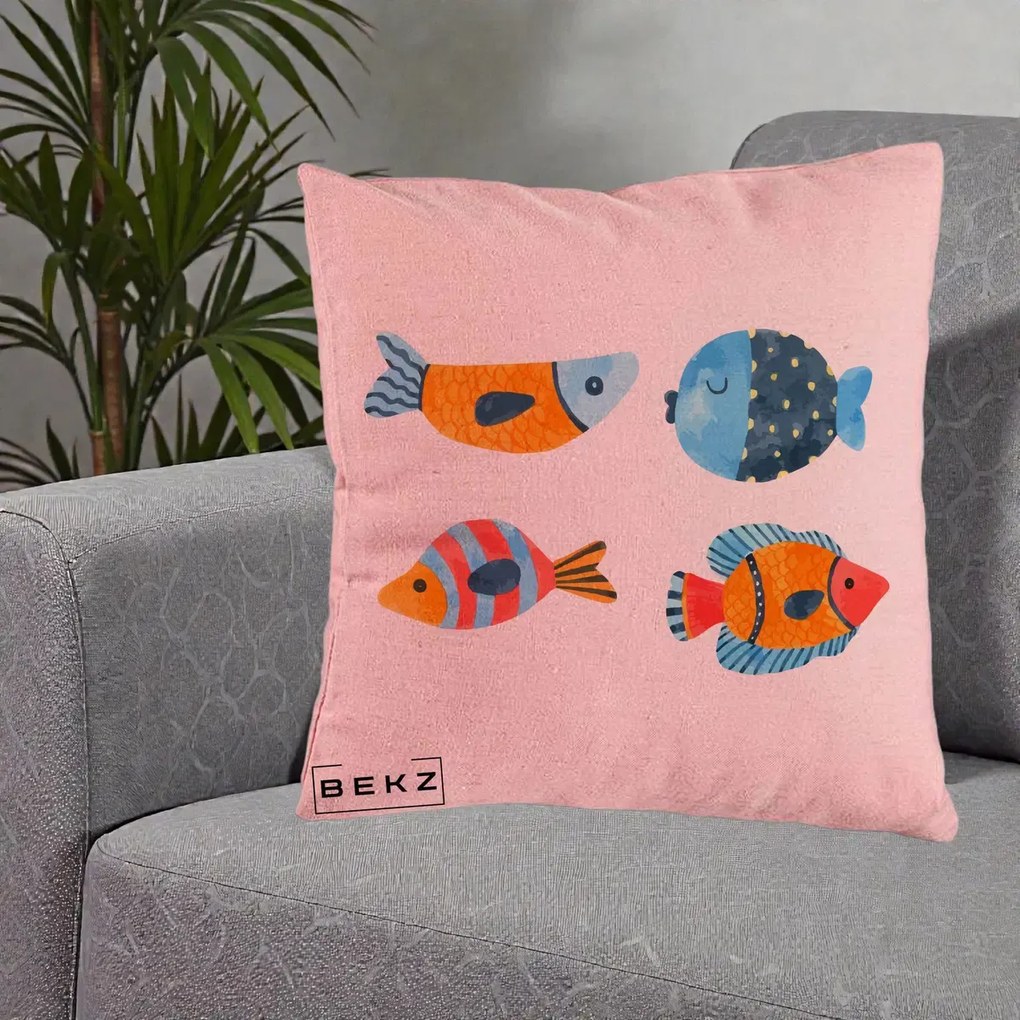 Perna Decorativa Pesti Acuarela, 40x40 cm, Roz, Husa Detasabila, Perna Inclusa, BEKZ®