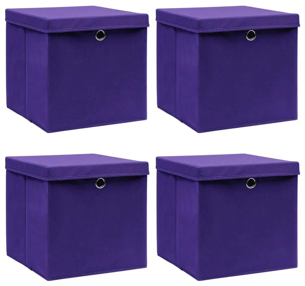 vidaXL Cutii depozitare cu capace, 4 buc., violet, 28x28x28 cm