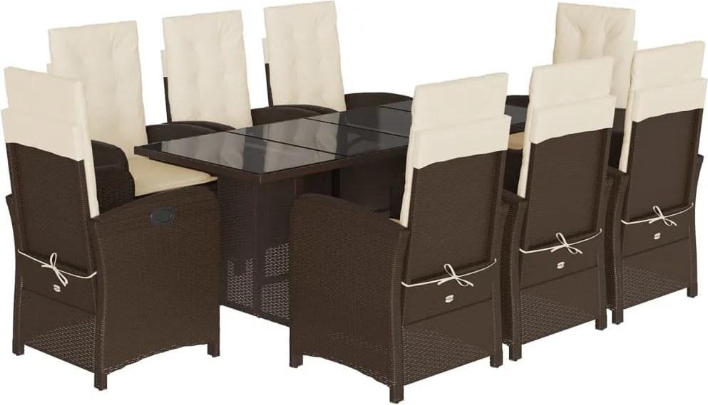 vidaXL Set mobilier de grădină cu perne, 9 piese, maro, poliratan