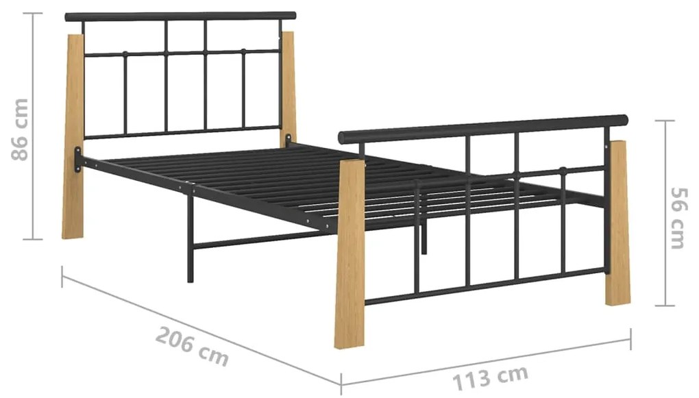 Cadru de pat, 100x200 cm, metal si lemn masiv de stejar Maro deschis, 100 x 200 cm