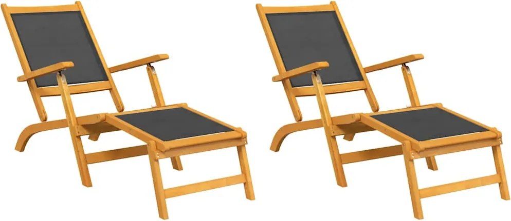 vidaXL Șezlonguri de exterior, 2 buc., lemn masiv acacia și textilenă