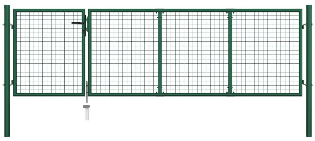 vidaXL Poartă de grădină, verde, 350 x 100 cm, oțel