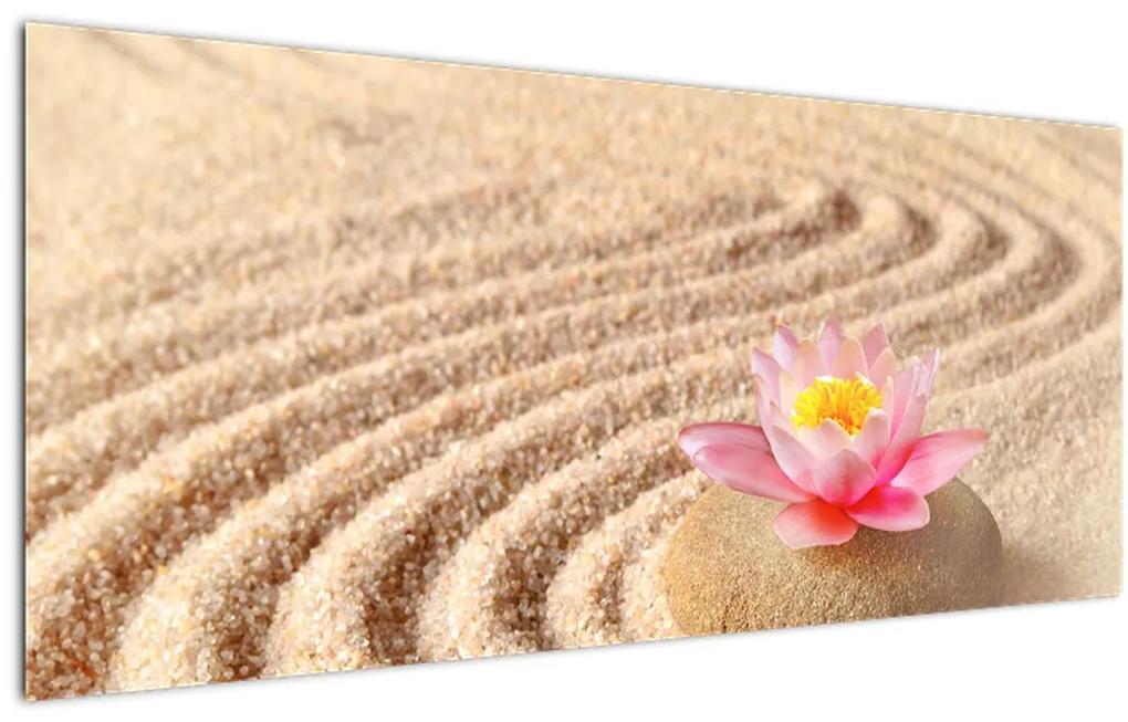 Tablou cu piatră și floare pe nisip (120x50 cm), în 40 de alte dimensiuni noi