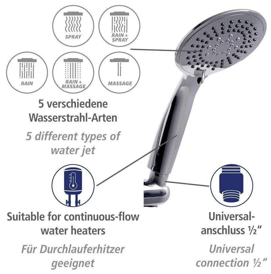 Set de duș argintiu lucios din oțel inoxidabil 66 cm Young – Wenko