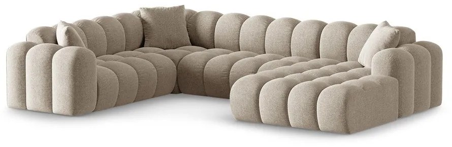 Colțar maro deschis cu tapițerie din chenille (cu colț pe partea stângă/în formă de "U") Treno – Cosmopolitan Design