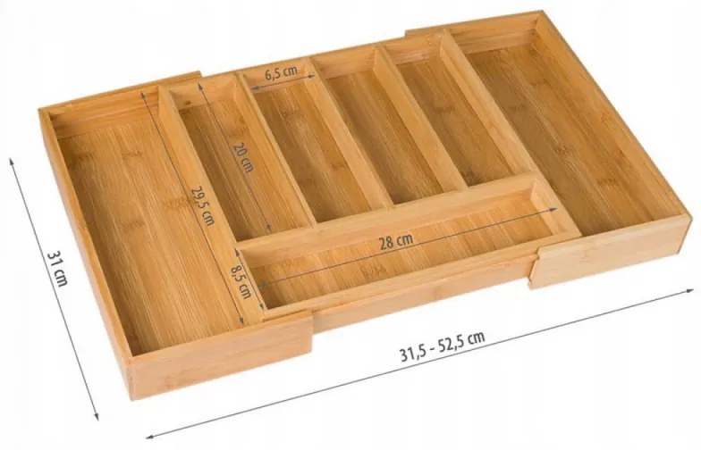 Organizator din bambus pentru tacamuri Kinghoff KH 1218, 52 x 31.5 x 5cm, Bambus
