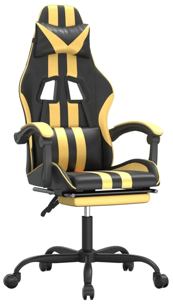 349533 vidaXL Scaun de gaming pivotant/suport picioare negru/auriu piele eco