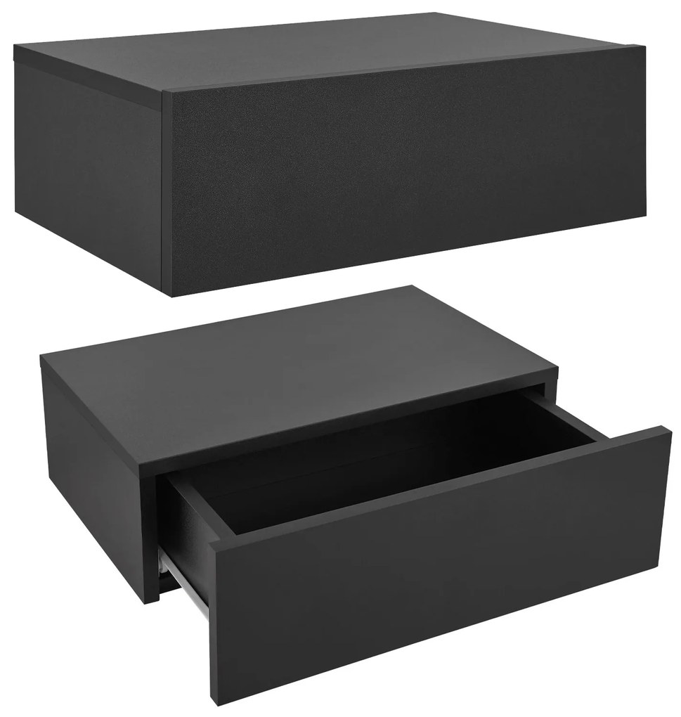 Noptiera montata pe perete 46x30x15 cm cu sertar, negru