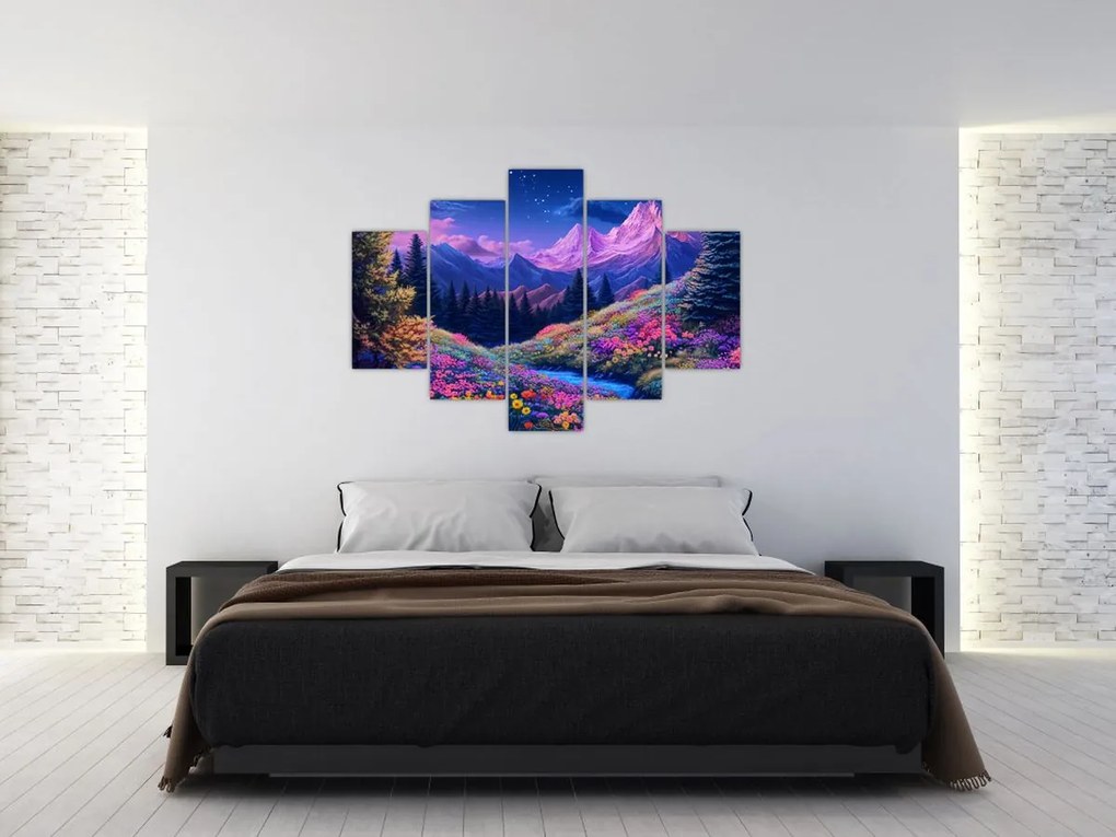 Tablou - Peisaj violet la lună plină (150x105 cm)