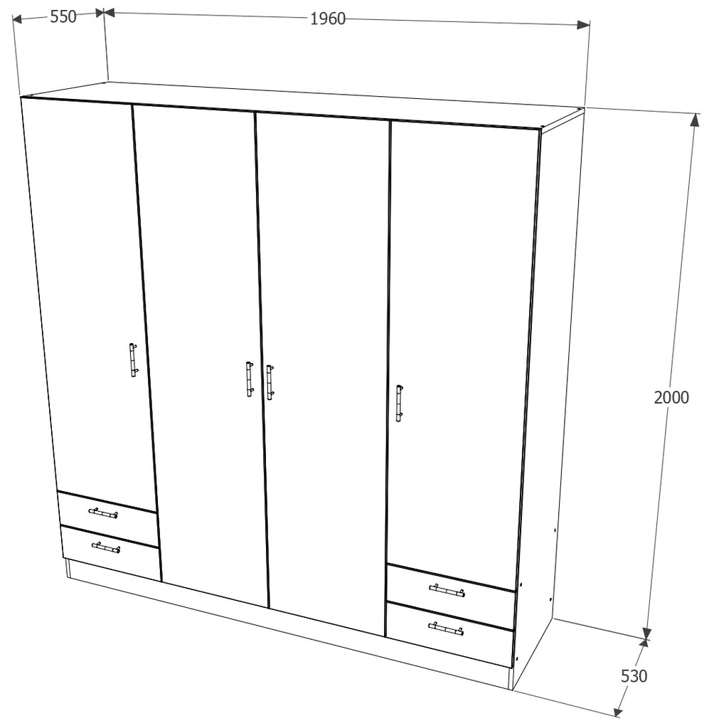 Dulap haaus Nero, 4 Usi, Stejar Sonoma, 196 x 55 x 200 cm