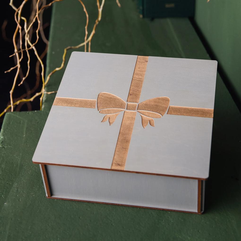 Cutie pătrată cu 4 compartimente cu fundă gravată - gri