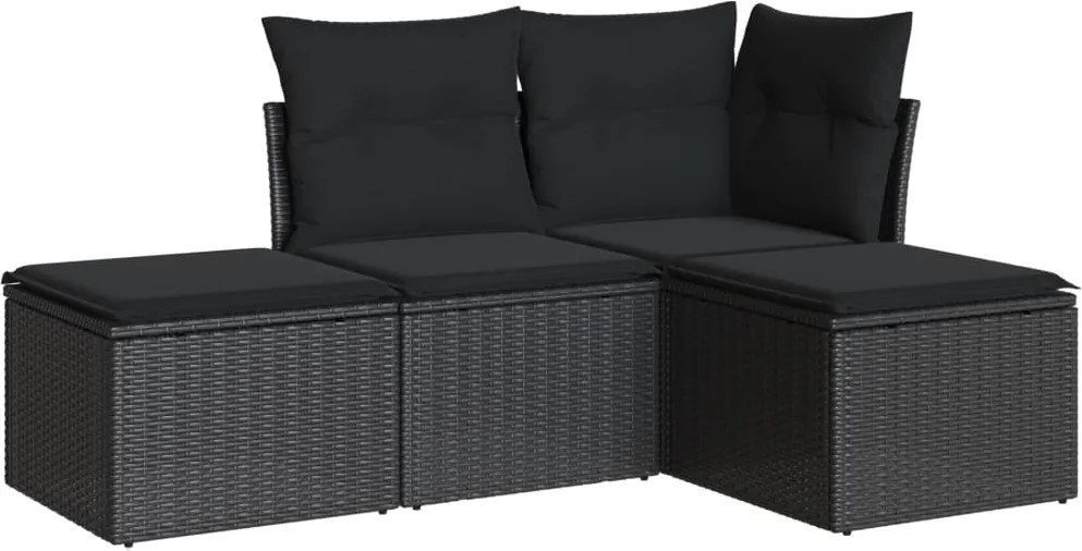 vidaXL Set mobilier de grădină cu perne, 4 piese, negru, poliratan