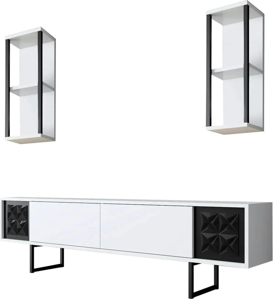 Mobilier living 618BLY1140, alb/negru, PAL melaminat/metal, 3 piese