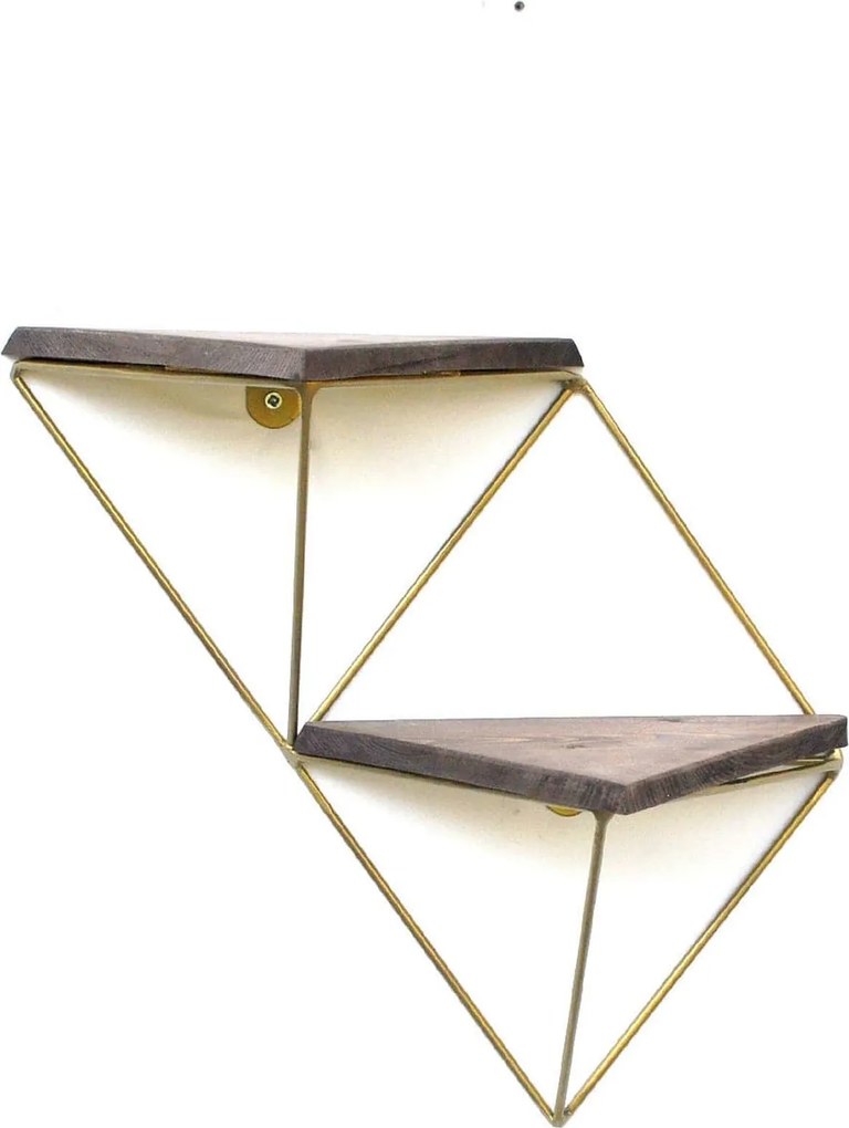 Set 2 polite WR075, stejar inchis/auriu, lemn/metal, 30x13x33 cm