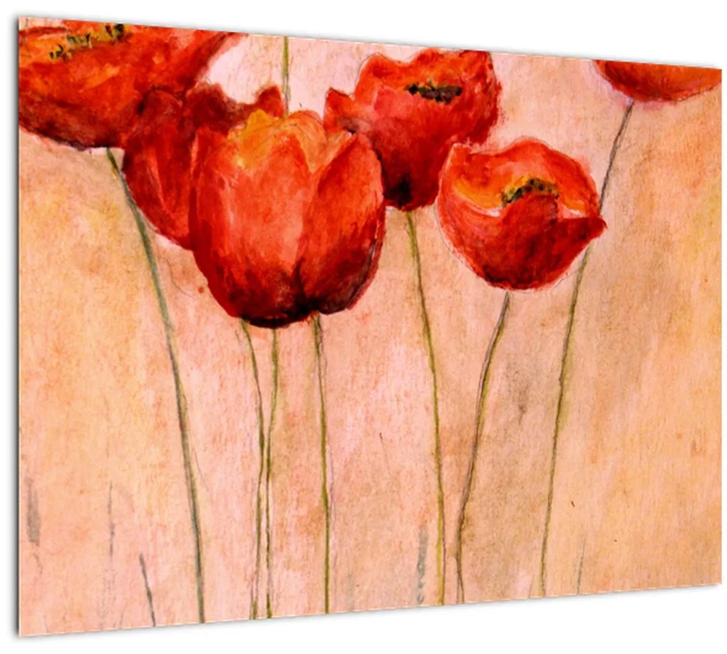 Tablou pe sticlă - Lalele roșii (70x50 cm)