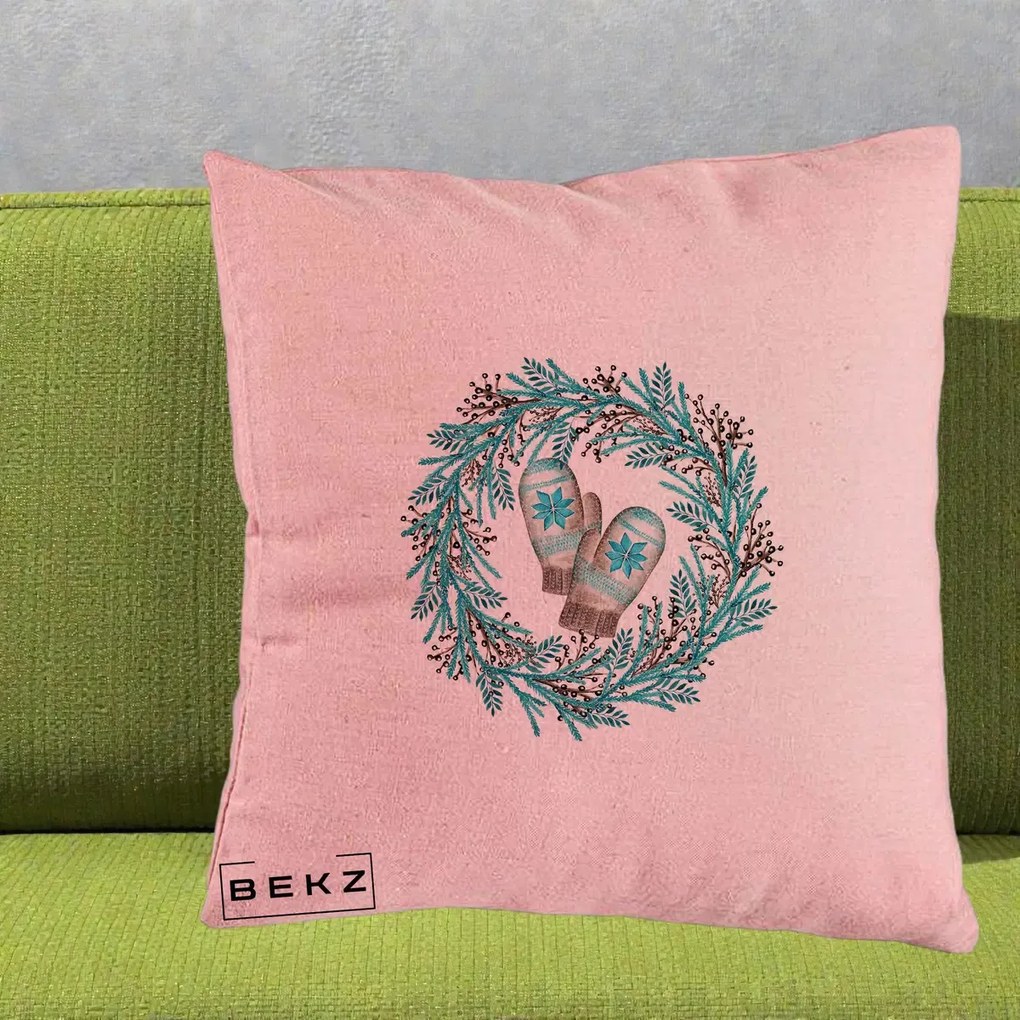 Perna Decorativa Coroana Turcoaz cu Manusi, 40x40 cm, Roz, Husa Detasabila, Perna Inclusa, BEKZ®